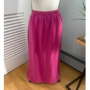 Vintage HEAVEN Womens Skirt Small Pink Linen Midi Pull On Summer Casual Preppy